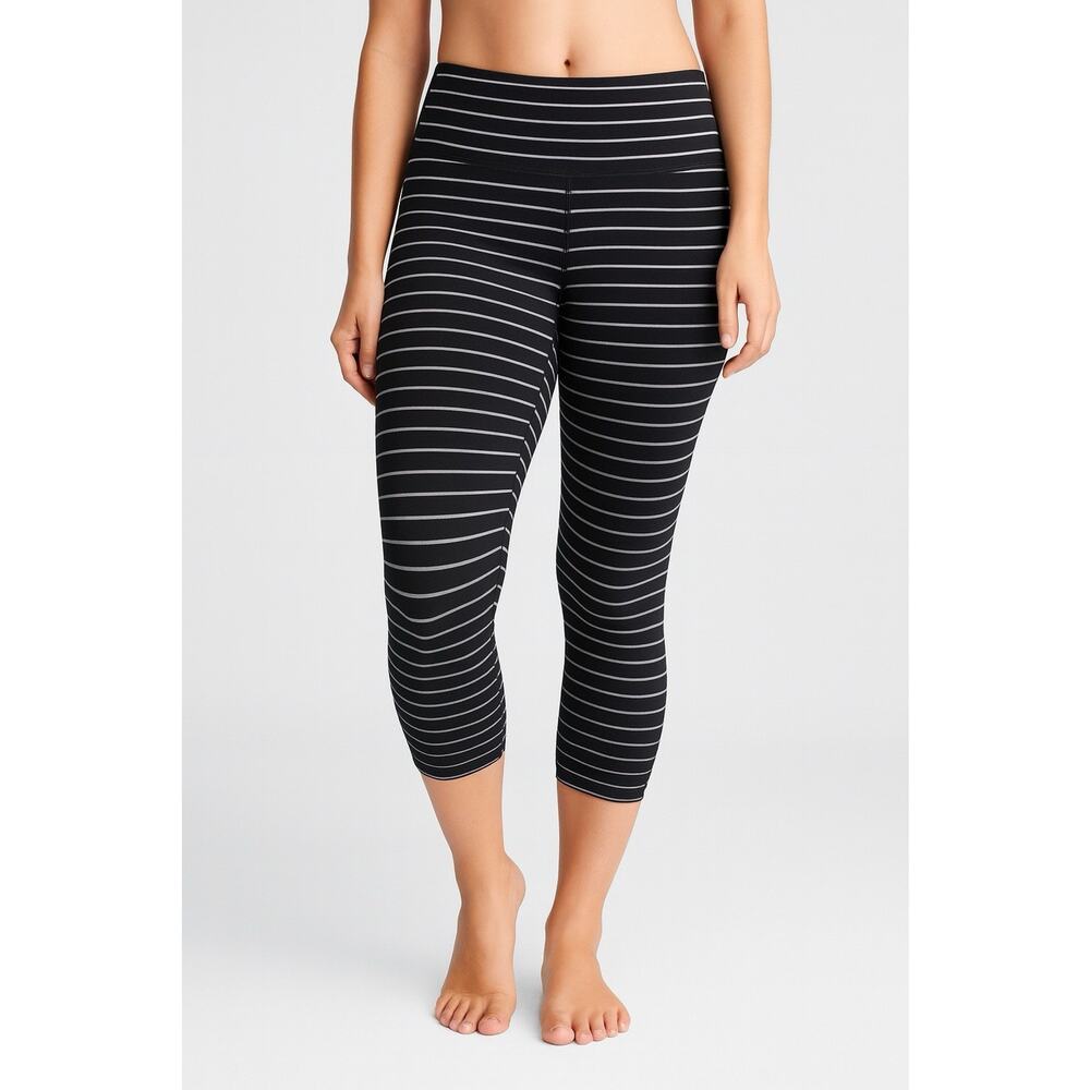 ATHLETA Chaturanga Striped Capri Pants Crop Leggings Cropped Athletic Black Gray